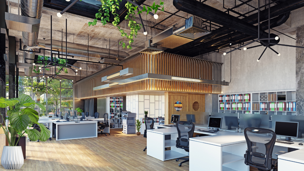 Indoor plants and natural light in an office
